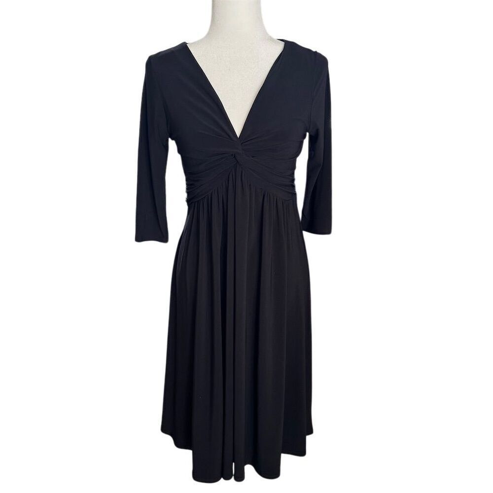 B. Moss Black 3/4 Sleeve V-Neck Midi Dress Size Medium